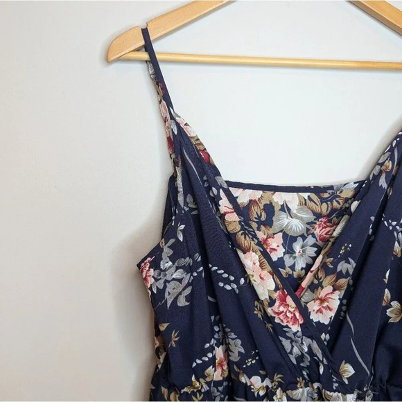 Shein Curve Blue Floral Print Flowy Frill Wrap Cross Front Cami Dress 2XL - Picture 4 of 10